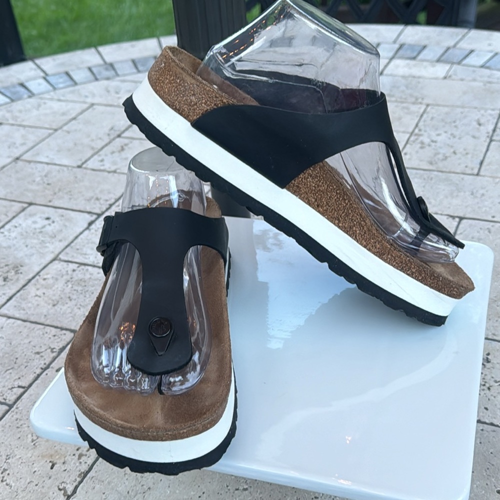 BIRKENSTOCK PAPILLIO Gizeh Platform Black Sandals Size 8 EUR 39